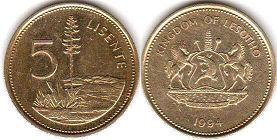 монета Лесото 5 лисенте 1994