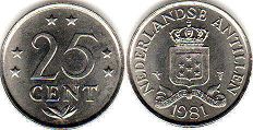 монета Нидерландские Антиллы 25 центов 1981