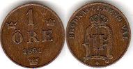 монета Швеция 1 эре 1891