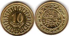 монета Тунис 10 миллимов 1960