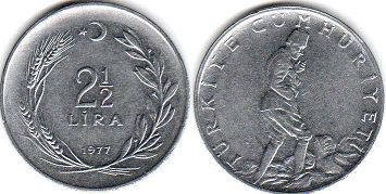 монета Турция 2,5 лиры 1977