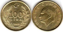 монета Турция 100 лир 19897