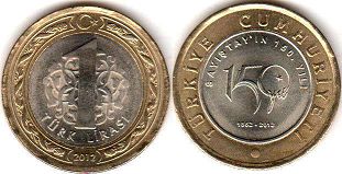 монета Турция 1 лира 2012