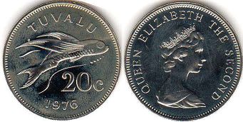 монета Тувалу 20 центов 1976