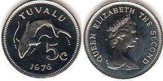 монета Тувалу 5 центов 1976