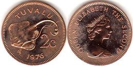 монета Тувалу 2 цента 1976
