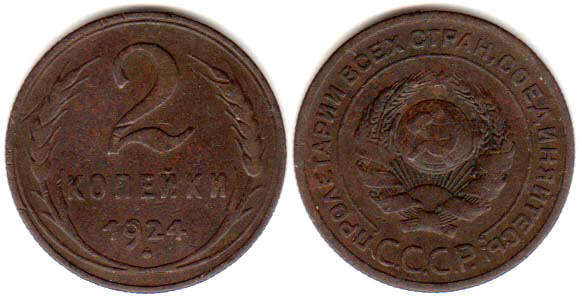 монета СССР 2 копейки 1924