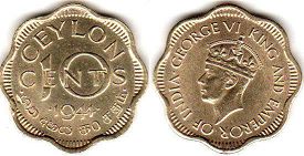 монета Цейлон 10 центов 1944