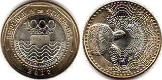 монета Колумбия 1000 песо 2012
