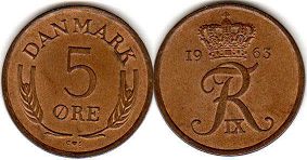 монета Дания 5 эре 1963