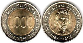 монета Эквадор 1000 сукре 1997