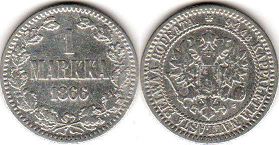 монета Финляндия 1 марка 1866