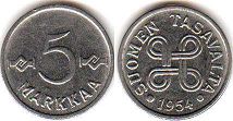 монета Финляндия 5 марок 1954