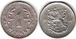 монета Финляндия 1 марка 1948