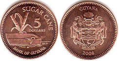 монета Гайана 5 долларов 2008