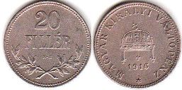 монета Венгрия 20 филлеров 1916