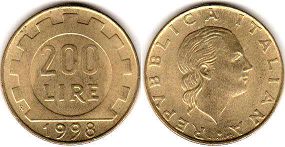 монета Италия 200 лир 1998