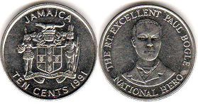 монета Ямайка 10 центов 1991