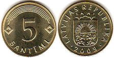 монета Латвия 5 сантимов 2009