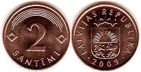 монета Латвия 2 сантима 2009
