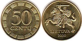 монета Литва 50 центов 2000