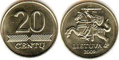 монета Литва 20 центов 2009