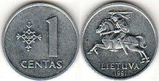 монета Литва 1 цент 1991
