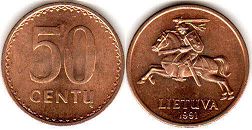 монета Литва 50 центов 1991