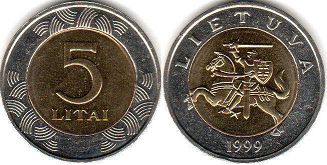 монета Литва 5 лит 1999