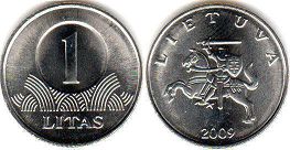 монета Литва 1 лит 2009