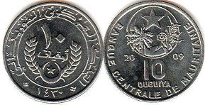 монета Мавритания 10 угий 2009
