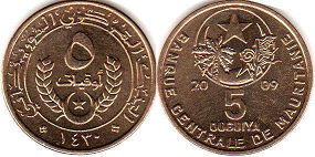 монета Мавритания 5 угий 2009