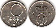 монета Норвегия 10 эре 1978