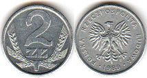 монета Польша 2 злотых 1989
