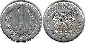 монета Польша 1 злотый 1986