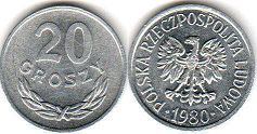 монета Польша 20 грошей 1980