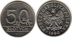монета Польша 50 злотых 1990