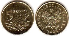 монета Польша 5 грошей 2008
