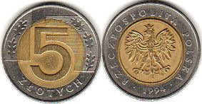 монета Польша 5 злотых 1994