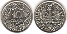 монета Польша 10 грошей 1923