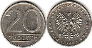 монета Польша 20 злотых 1986