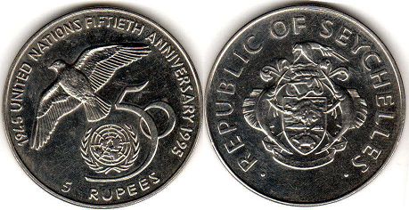 монета Сейшельские Острова 5 рупий 1995