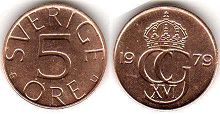 монета Швеция 5 эре 1979