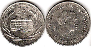 монета Танзания 25 шиллинги 1991