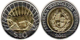 монета Уругвай 10 песо 2011