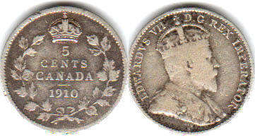 монета Канада монета 5 центов 1910