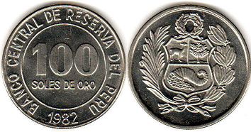 монета Перу 100 солей 1982