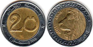 монета Алжир 20 динаров 2009