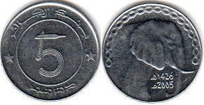 монета Алжир 5 динаров 2005