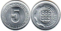 монета Алжир 5 сантимов 1985 1989